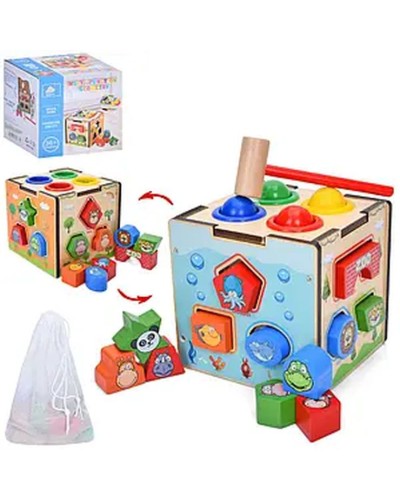 Сортер «ГеймБаза» 15х14х15 см з фігурками тварин, ксилофоном чи стукалкою, в асортименті, у коробці 15х14,5х15 см