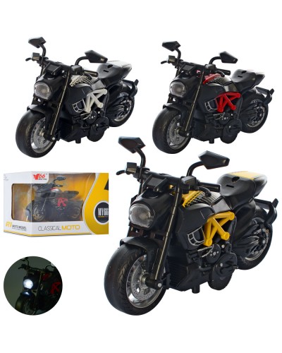 Мотоцикл 12 см металевий зі звуком та світлом, на батарейці, в асортименті, у коробці 15х11х8 см