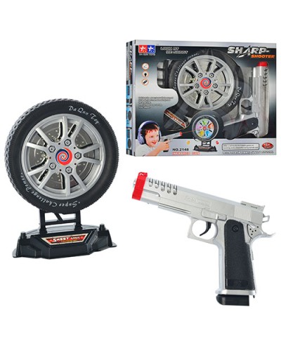 Іграшковий пістолет 20 см та мішень у вигляді колеса 16 см музичний зі світлом, на батарейці, у коробці 31х26х6 см