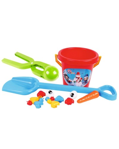 Набір «Сніговик 2»: відерце, сніжколіп, лопатка, ніс-морвина, оченята та гудзики, в асортименті, у сітці 50х21,5х19 см, ТМ Технок