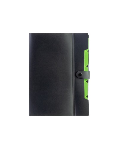 Папка пластикова А4 на 6 відділень на кнопці з розширенням, чорна з салатовим,ТМ Optima