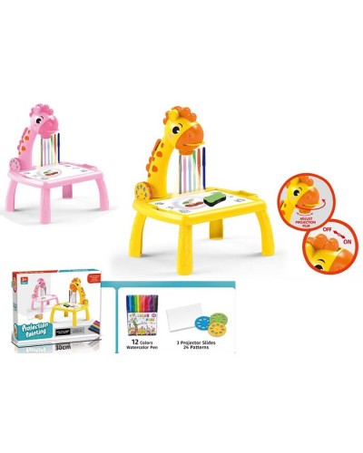 Проектор «Жираф» музичний зі світлом: стіл 29,5х23х32 см, 24 слайди, 12 фломастерів, губка, на батарейці, в асортименті, у коробці 30х24х7 см