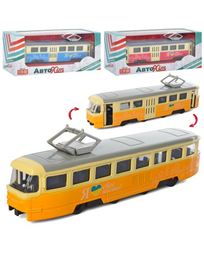 Трамвай 18,5 см 1:70 металевий інерційний з дверима, що відчиняються, в асортименті, у коробці 19,5х7,5х5,5 см