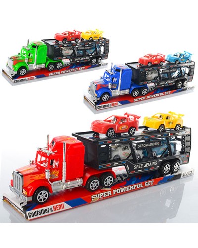 Трейлер 38 см інерційний та 4 машинки, в асортименті, під слюдорю 39,5х13х8 см