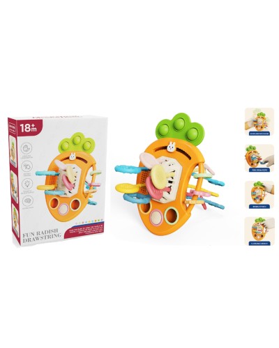 Брязкальце «Морквинка» 16 см з рухомими деталями, м'якими кнопками, прорізувачем, у коробці 12х16х5 см