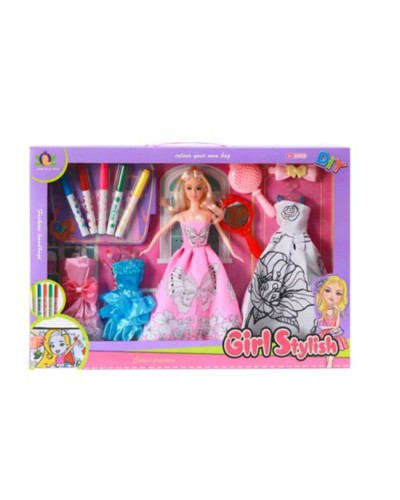 Лялька 30 см шарнірна з вбранням-розмальовкою, фломастерами та аксесуарами, у коробці 47х32х5,5 см