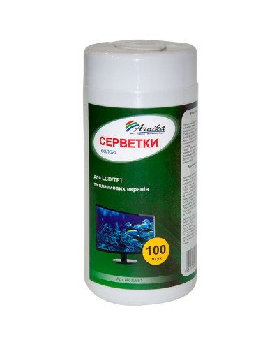 Серветки для LCD/TFT та плазмових моніторів, 100 шт у тубі, ТМ Arniкa