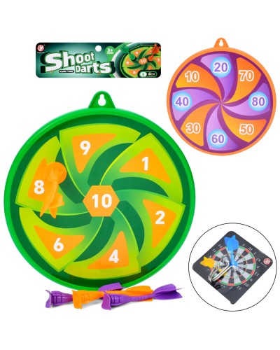 Дартс: мішень 21,5 см з гачком та 4 дротики на присосках, в асортименті, у пакеті 23х28х3 см