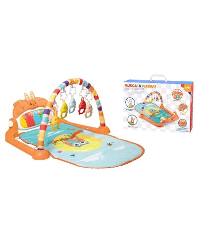 Килимок для немовляти 2 в 1 74х45 см з дугою та 5 підвісками, музичним піаніно зі світлом, шарудить, на батарейці, у коробці 44х30х13 см