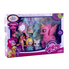 Ігровий набір: 4 конячки зі світлом та звуком 21см, 13см, 10см, 7см, лялька 10,5 см та аксесуари, на батарейці, у коробці 39х27х8,