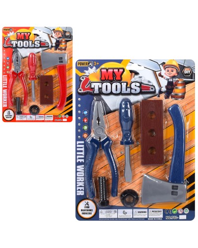 Іграшковий набір інструментів: плоскогубці, викрутка, болт, гайка, дошка, в асортименті, на планшетці 28,5х21,5х3 см