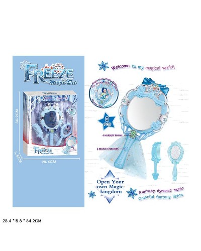 Набір перукаря: два гребінці та люстерко, з музикою та світлом, на батарейці, у коробці 28х6х34 см