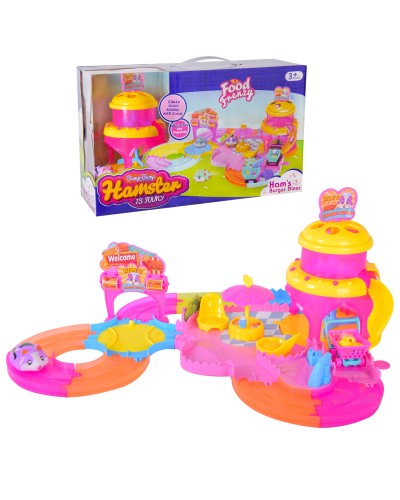 Ігровий набір «Маленькі хом'яки»: бургерна, міні-трек, хом`як 5 см, стіл з парасолькою, 2 стільці, продуктовий візок, у коробці 40х13х24,5 см