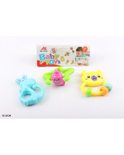 Брязкальце у ручку, набір з 3 шт, у пакеті 16 см