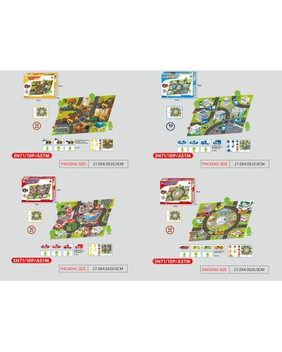 Килимок ігровий з 4 машинками, дорожніми знаками та деревами, в асортименті, у коробці 27х4х20 см