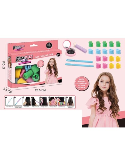 Набір перукаря: 18 бігуді-спіралей, гребінець з люстерком, шпильки, гачок, у коробці 20,5х15х3,5 см