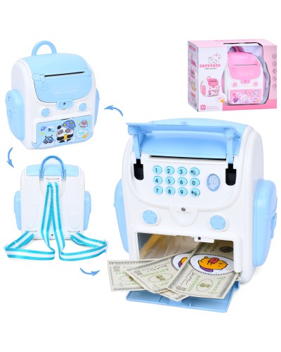 Банківський термінал-рюкзак 18,5х17х9,5 см музичний з кодом та звуком, затягує купюри, на батарейці, в асортименті, у корробці 29х
