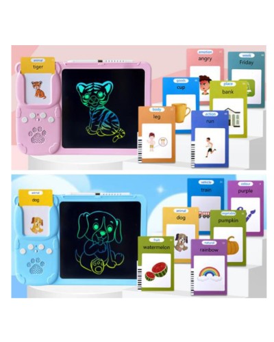 LCD планшет 7,5 дюймів музичний на акумуляторі з ігровим полем: відсік для карток, кольорова дошка для малювання 24х17 см, 112 крток, USB, в асортименті, у коробці