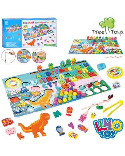 Багатофункціональна дошка «Веселий атракціон»: українська абетка, рибалка, тварини, кульки, фігурки, у коробці 46,5х26х5,5 см