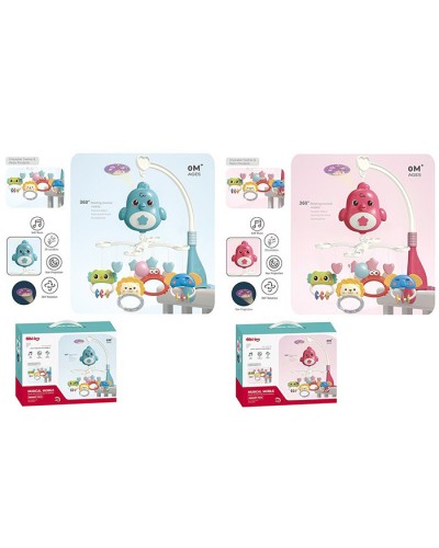 Карусель на ліжечко музична: 9 підвісок, брязкальце та проектор, на батарейці, в асортименті, у коробці 32х24,5х9 см