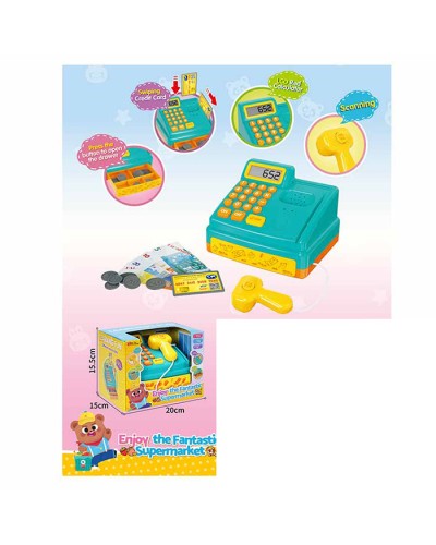 Касовий апарат 16 см зі світлом та звуком: калькулятор, сканер, гроші, картки, на батарейці, у коробці 20х15,5х15 см