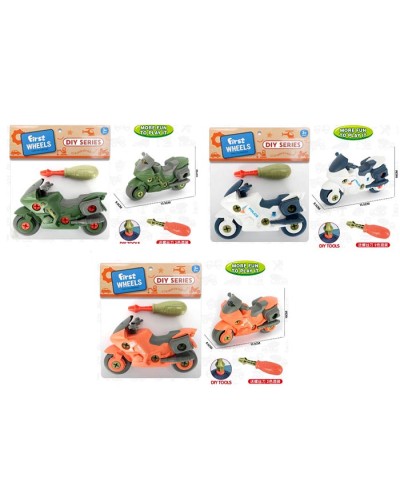 Конструктор на шурупах «Мотоцикл» 15 см з викруткою, в асортименті, у пакеті 20х17х6 см