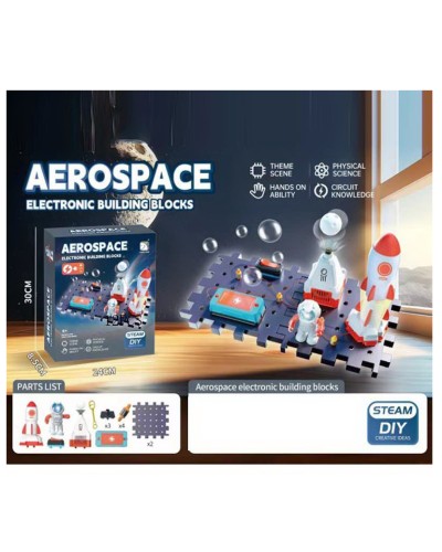 Конструктор електронний «Космічна станція»: ігрове поле-пазл, космічна база, фігурка, ракета, куля у повітрі, на батарейці, у коробці 24х30х8,5 см