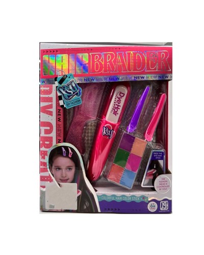 Крейда для волосся на 6 кольорів, пристрій для фарбування, гребінець, шпильки, у коробці 21х25х4,5 см