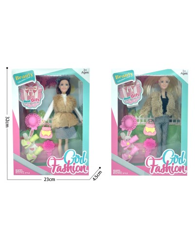 Лялька 30 см з аксесуарами: сумка, капелюшок, взуття, гребінець, в асортименті, у коробці 23х32х4,5 см