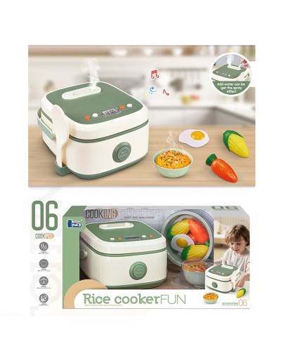 Дитяча мультиварка 17х10х17 см з парою, англійською озвучкою, електронним табло, таймером, продуктами, на батарейці, у коробці 36,5х18,5х22 см