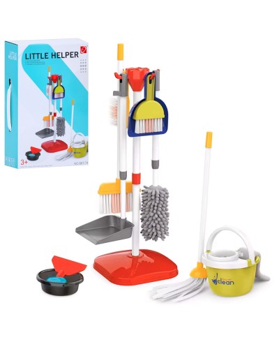 Набір для прибирання 20х20х58 см з 18 предметів: підставка, відро, швабра, щітка, совок, у коробці 25х38х11 см