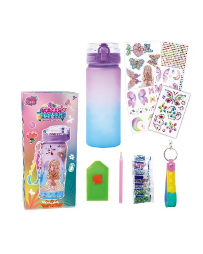 Набір для творчості «Пляшка для води» 600 мл висотою 20 см з наліпками-стразами та алмазною мозаїкою, у коробці 9,5х21х8,5 см