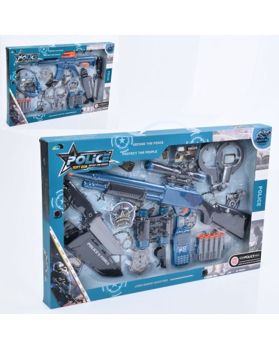 Іграшковий набір зброї «Поліція»: іграшковий автомат 42 см з 5кулями-присосками, наручники, ніж, рація, жетон, свисток, бінокль, в асортименті, у коробці 55х35,5х4,5 см