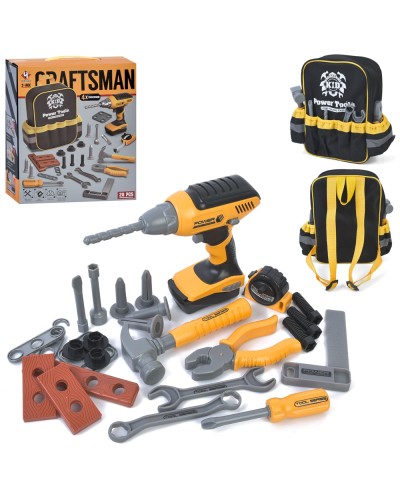 Набір інструментів на 28 елементів: шуруповерт з насадками, молоток, гайкові ключі, плоскогубці, на батарейці, у коробці 25х30,5х11 см