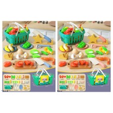 Набір продуктів на липучці: продукти, дошка, ніж, тарілки, точилка для ножів, в асортименті, у кошику 21х13х10 см