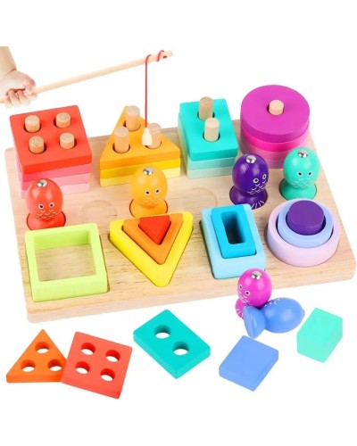 Ігровий набір 3 в 1: магнітна рибалка, геометричні фігури, сортер-пірамідка, у коробці 22,5х15,5х6 см