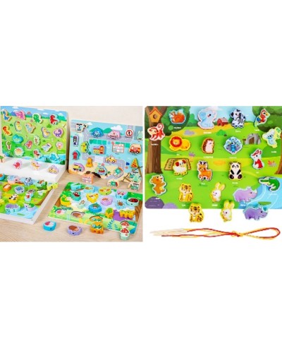 Вкладиші-шнурівка «Впізнай звірятко» з 18 елементів, під слюдою 29,8х22,3х0,5 см