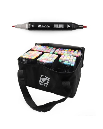 Набір скетч маркерів на 168 кольорів двосторонніх з кругл/скошеним наконечником у пластикововму трикутному корпусі, у сумці, ТМ J.Otten