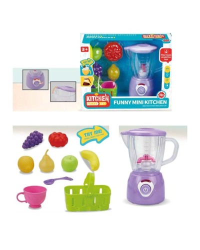 Іграшковий блендер 16,5 см зі світлом, рухомими деталями, фруктами, ягодами та кошиком, на батарейці, у коробці 27х20,5х11 см