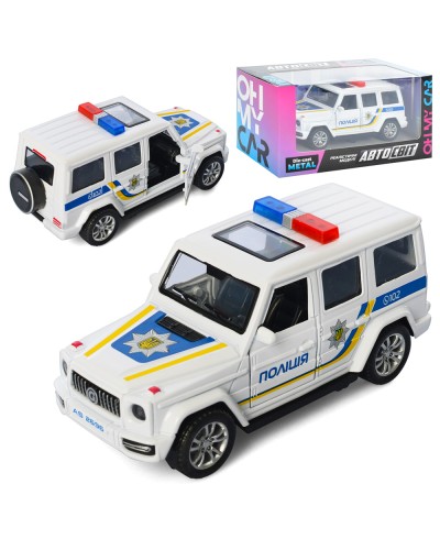 Джип «Поліція» 11,5 см металевий інерційний з гумовими колесами та дверими, що відчиняються, у коробці 15,5х8х6,5 см, АвтоСвіт