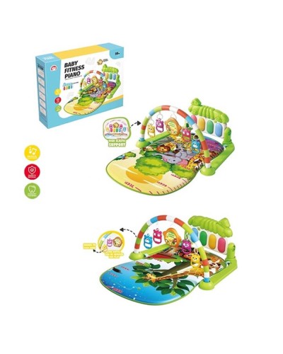 Килимок для немовлят 71х44 см музичний зі світлом, дугою, 5 підвісками, піаніно, на батарейці, в асортименті, у коробці 38х30х8 см