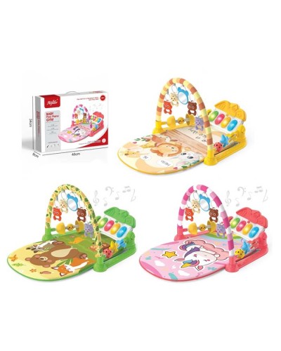 Килимок для немовлят 74х47 см музичний зі світлом, дугою з 5 підвісками, піаніно на 4 режими, на батарейці, в асортименті, у короб