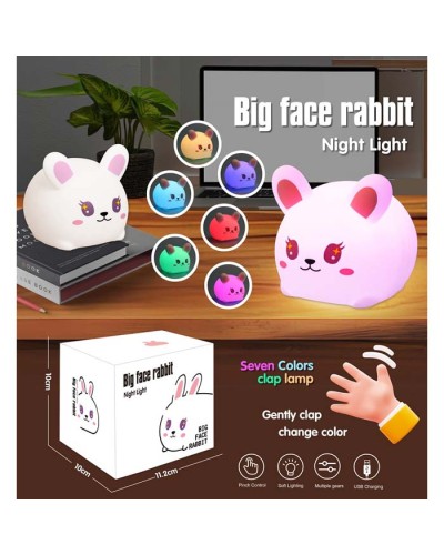 Нічник «Кролик» 11 см на акумуляторі зі світлом та USB, змінює колір, реагує на плескіт, у коробці 11х10х10 см