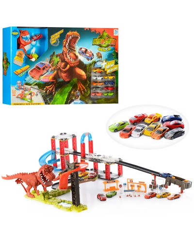 Трек «Динозавр. Злови тачку» 120х75х25 см зі звуком та 10 машинками, на батарейці, у коробці 76х43х8,5 см