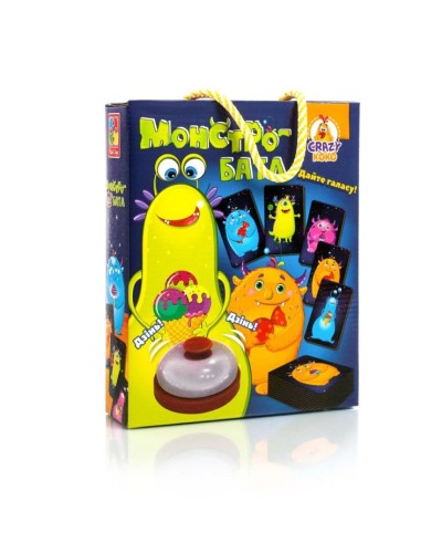 Гра настільна «Моснстро-батл» розвивальна з дзвоником та 55 картками, у коробці 18х5х23 см, ТМ Vladi Toys