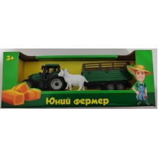 Ігровий набір «Юний фермер»: трактор з причепом 20 см інерційний та фігурка тваринки, в асортименті, у коробці 22х6х8,5 см