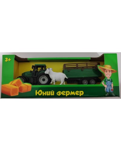 Ігровий набір «Юний фермер»: трактор з причепом 20 см інерційний та фігурка тваринки, в асортименті, у коробці 22х6х8,5 см