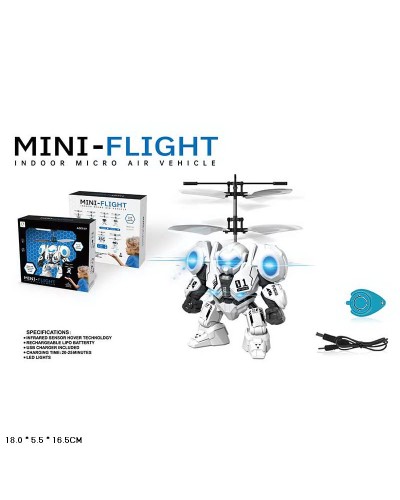 Запускалка «Робот» 16 см на акумуляторі зі світлом та USB, літає, у коробці 18х5,5х16,5 см