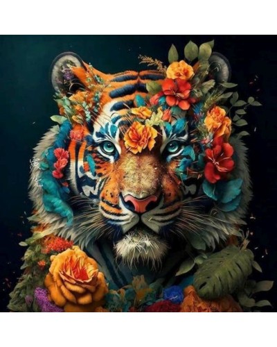 Картина за номерами «Яскравий тигр у квітах» 40х40 см, ТМ Strateg