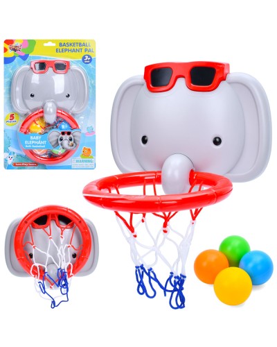 Іграшка для купання «Слоненятко»:щит 19х15 см з баскетбольним кільцем на присосках та 4 кульки, на планшетці 24х34х8 см